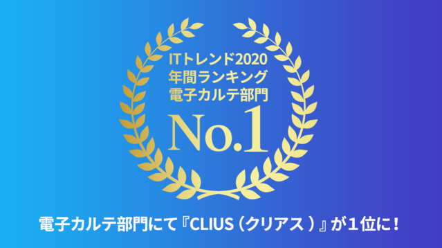 クラウド型電子カルテ『CLIUS（クリアス ）』が  『ITトレンド年間ランキング2020』電子カルテ部門で1位を獲得。